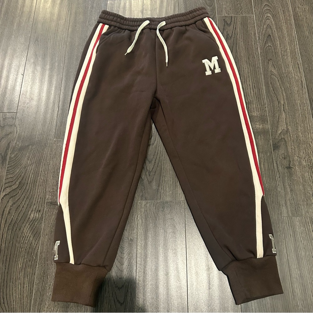 Brown Jogger Pants with Red and White Stripes